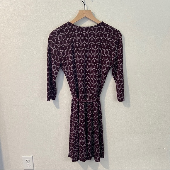 41 Hawthorn Purple Geometric Printed 3/4 Sleeve V‎ Neck Faux Wrap Dress Size S - Picture 2 of 12